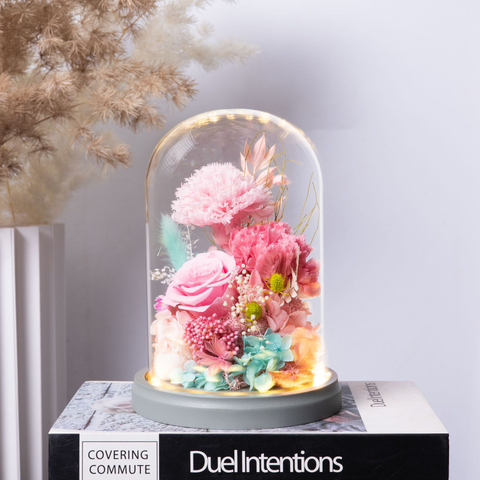 Carnation Rose Glass Cover Preserved Flower Ornaments