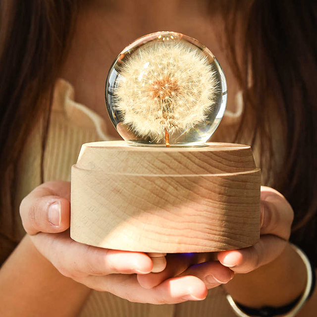 Dandelion Specimen Crystal Ball Eternal Flower Music Box Girl's Birthday Gift Girlfriend Valentine's Day
