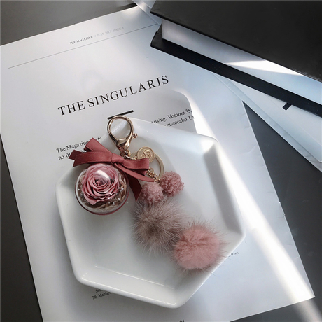 Cute Eternal Flower Car Keychain Bag Pendant Accessories Fur Sable Ball