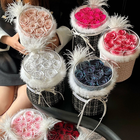 Chanel Style Rose Hug Bucket Preserved Flower