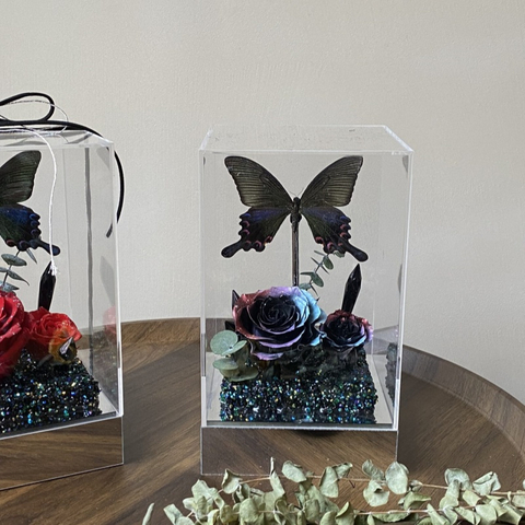Butterfly Rose Small Square Box Preserved Flower