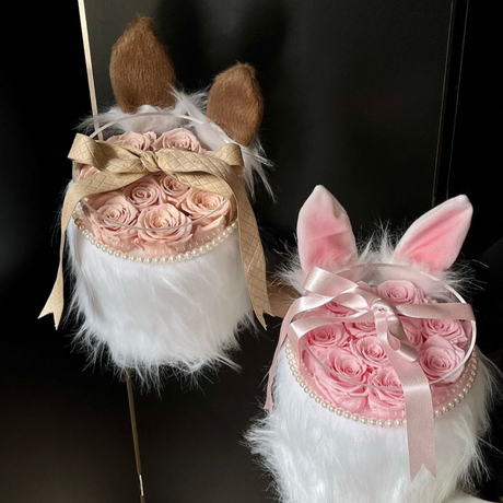 Plush Ear Rose Hug Bucket Preserved Flower