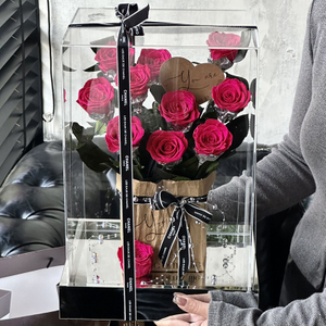 Rose Covenant Square Transparent Acrylic Mirror Eternal Flower Hugging Bucket Gift Box Home Decor