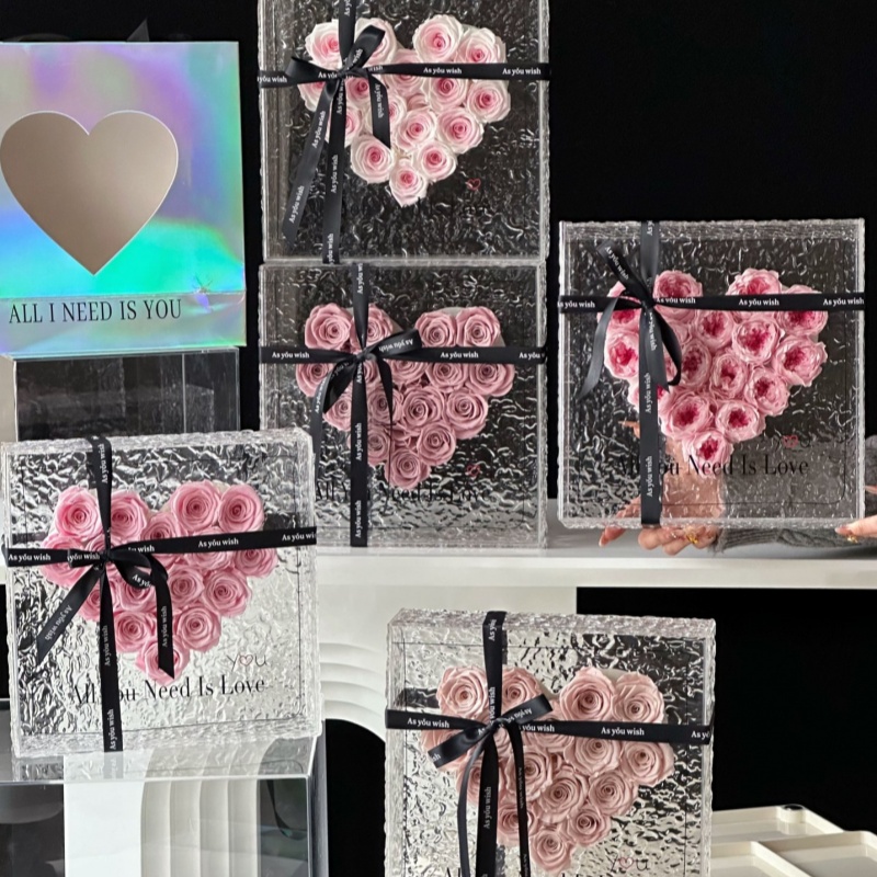 Heart Rose Small Square Box Preserved Flower