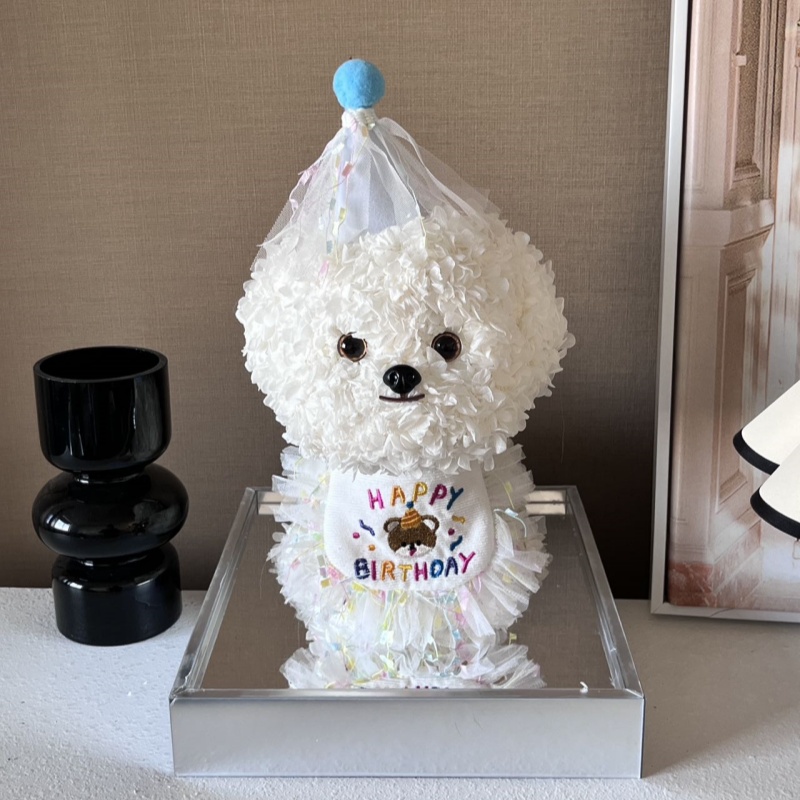 White Puppy With Hat Preserved Flower