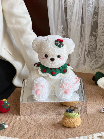 Christmas Eternal Hydrangea Flower Lily Bear Doll Gift Box for Girl Friends And Best Friends