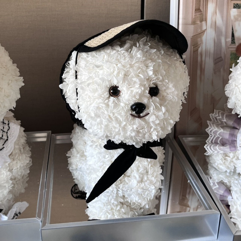 White Puppy With Hat Preserved Flower