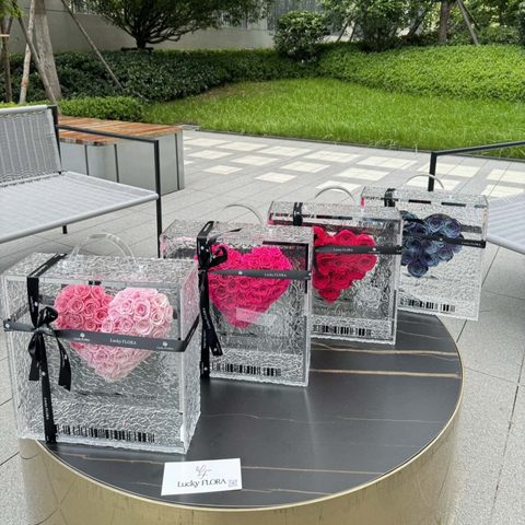 Corrugated Square Box Heart Preserved Flower